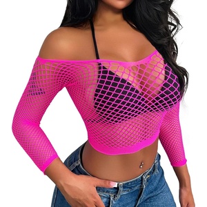 Buitifo Women Sexy Lingerie Fishnet Top Exotic Beach Cover Up(Rosered)