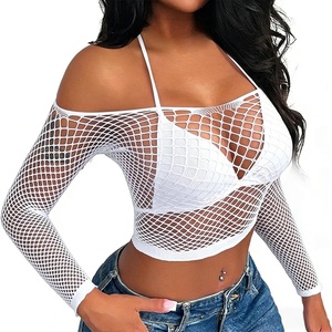 Buitifo Women Sexy Lingerie Fishnet Top Exotic Beach Cover Up(White)