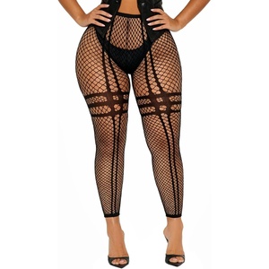 Buitifo Women Sexy Tights Fishnet Opening Leggings Lingerie Pants | Stripe Pantihose Sheer Mesh Bikini Cover Up Cute for Outfits One Size(Black 3x)