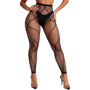 Buitifo Women Sexy Tights Fishnet Opening Leggings Lingerie Pants | Stripe Pantihose Sheer Mesh Bikini Cover Up Cute for Outfits One Size(Black Ll)