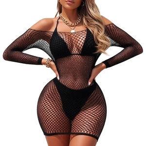 Buitifo Women Swimming Cover Up Summer Mini Sexy Dress Nightwear | Beach Tank Dresses Hollow Out Bikini Covers Mesh Lingerie One Size(Blackt1)