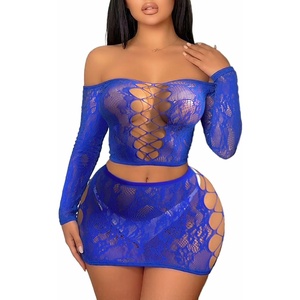 Buitifo Womens Lingerie Set Fishnet BabyDoll Bodysuit Sexy Nightwear(Blue Tjca)
