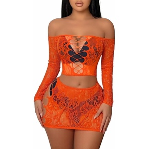 Buitifo Womens Lingerie Set Fishnet BabyDoll Bodysuit Sexy Nightwear(Orange)