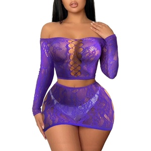 Buitifo Womens Lingerie Set Fishnet BabyDoll Bodysuit Sexy Nightwear(Purple Tjca)