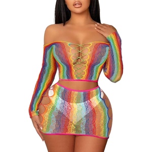 Buitifo Womens Lingerie Set Fishnet BabyDoll Bodysuit Sexy Nightwear(Rainbow)