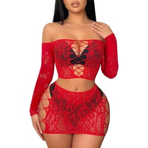 Buitifo Womens Lingerie Set Fishnet BabyDoll Bodysuit Sexy Nightwear(Red Tjca)