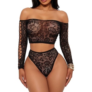 Buitifo Womens Lingerie Set Fishnet BabyDoll Bodysuit Two Piece Nightwear(Black)