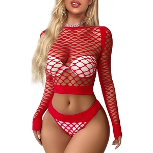 Buitifo Womens Lingerie Set Fishnet BabyDoll Bodysuit Two Piece Nightwear(Red)