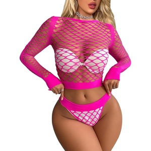Buitifo Womens Lingerie Set Fishnet BabyDoll Bodysuit Two Piece Nightwear(Rose Red)