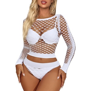Buitifo Womens Lingerie Set Fishnet BabyDoll Bodysuit Two Piece Nightwear(White)