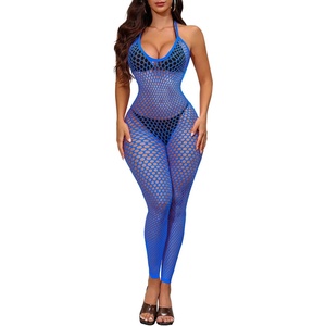 Buitifo Womens Sexy Bodysuit Fishnet Tights Bodycon Jumpsuit Lingerie(Blue)