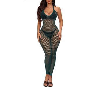 Buitifo Womens Sexy Bodysuit Fishnet Tights Bodycon Jumpsuit Lingerie(Darkgreen)