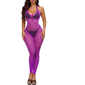 Buitifo Womens Sexy Bodysuit Fishnet Tights Bodycon Jumpsuit Lingerie(Purple)