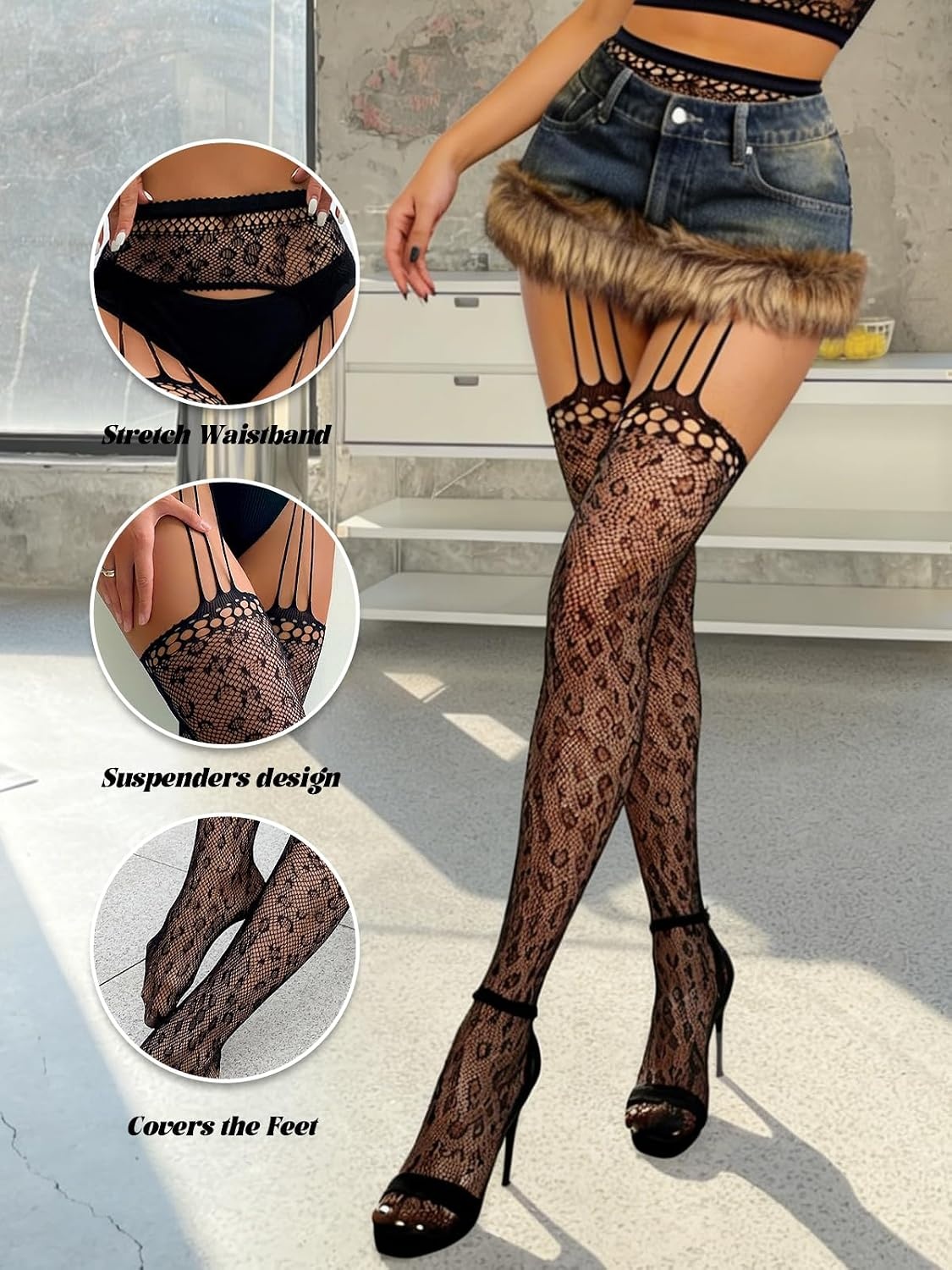 image:imageBuitifo Woman High Waisted Tights Thigh High Stockings PantyhoseBack Ba