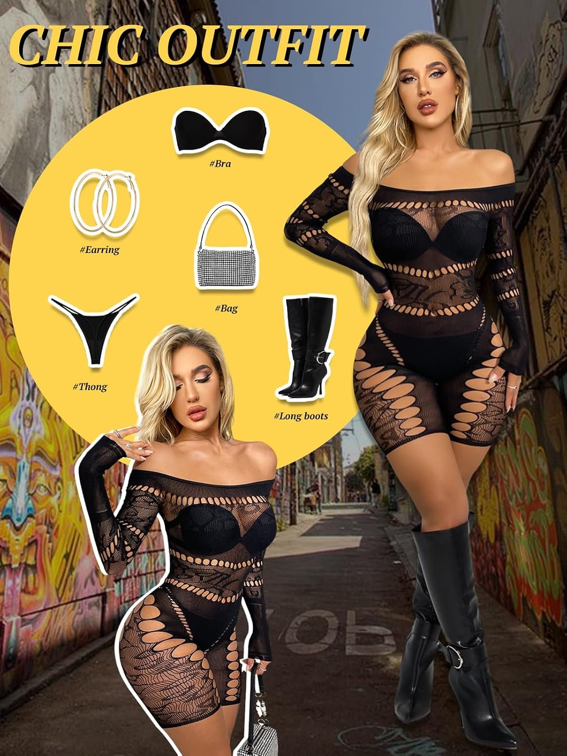 image:imageBuitifo Woman Lingerie Bodysuit Fishnet Bodystocking Sexy Jumpsuit RomperBlack a