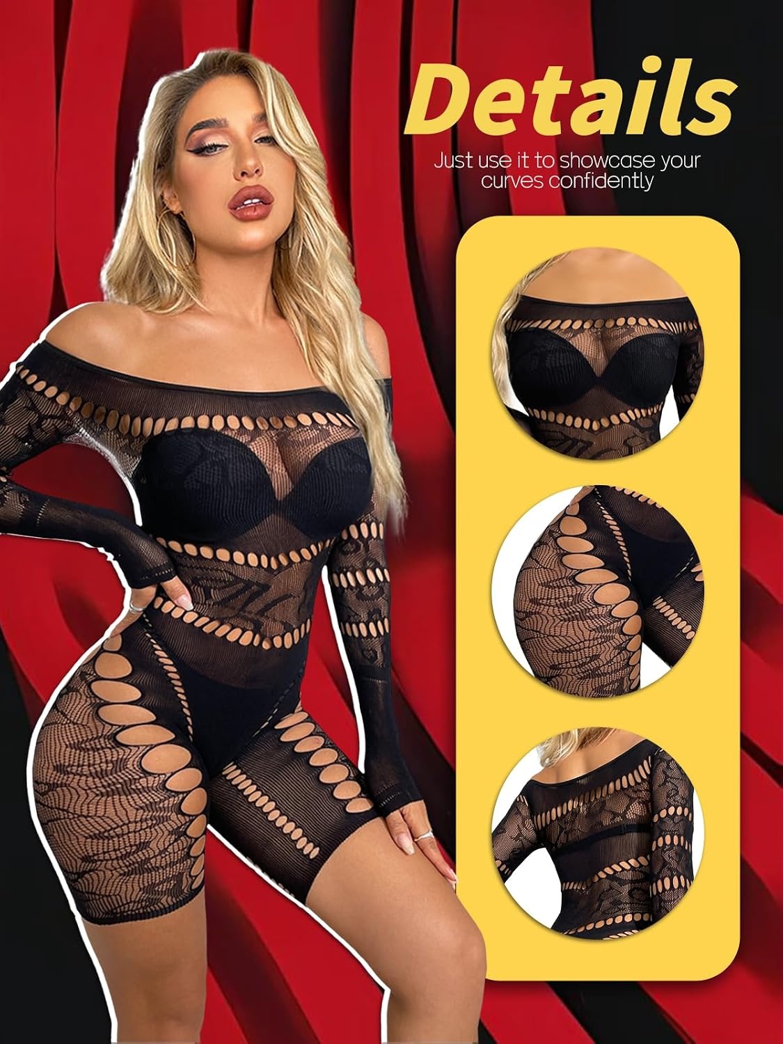 image:imageBuitifo Woman Lingerie Bodysuit Fishnet Bodystocking Sexy Jumpsuit RomperBlack a