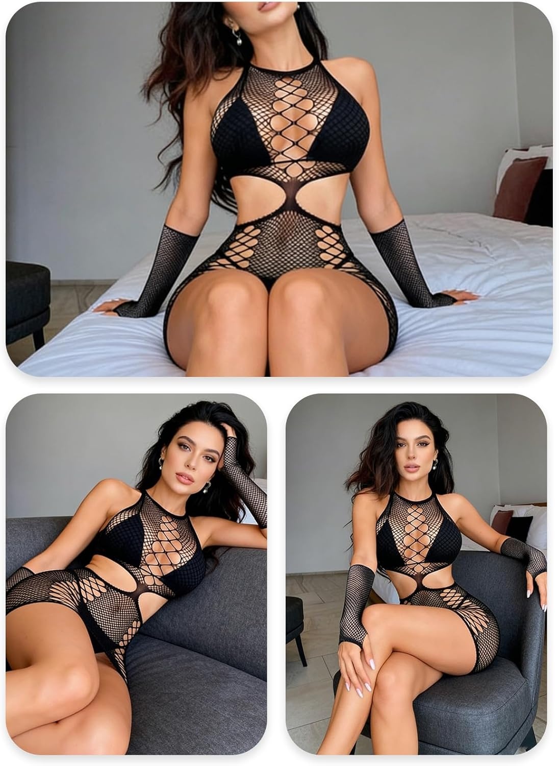 image:imageBuitifo Woman Sexy Lingerie Dress Fishnet Bodycon Mini Dresses Stripper Outfit Mesh Chemise BabydollBlack