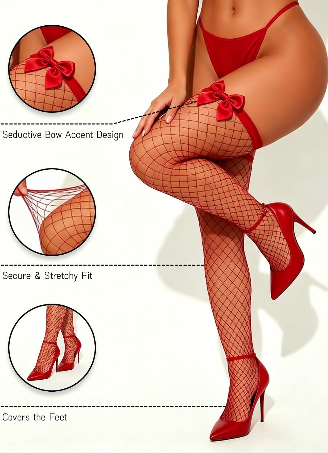 image:imageBuitifo Woman Sexy Tights Fishnet Stockings Sexy Thigh High Pantyhose HosieryRed T2