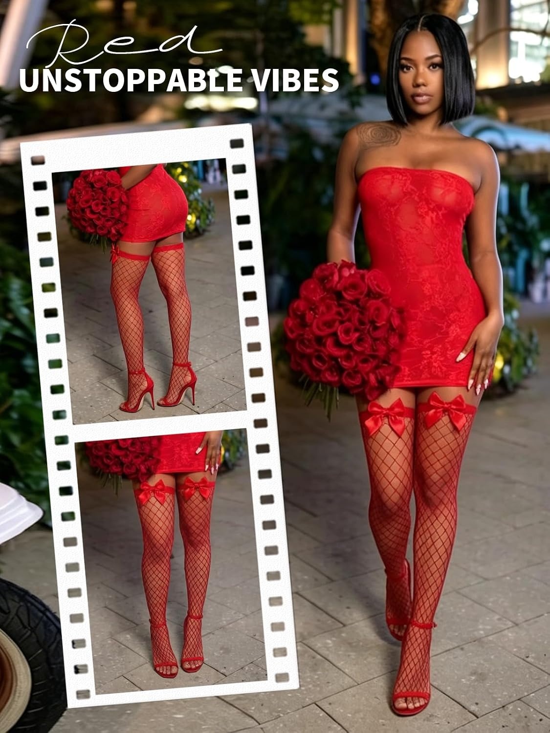 image:imageBuitifo Woman Sexy Tights Fishnet Stockings Sexy Thigh High Pantyhose HosieryRed T2