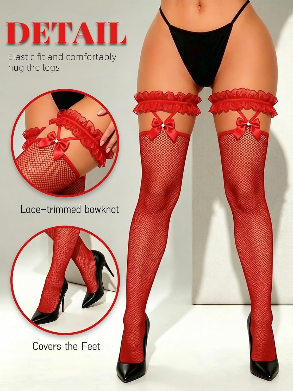 image:imageBuitifo Woman Sexy Tights Fishnet Stockings Sexy Thigh High Pantyhose HosieryRed T3