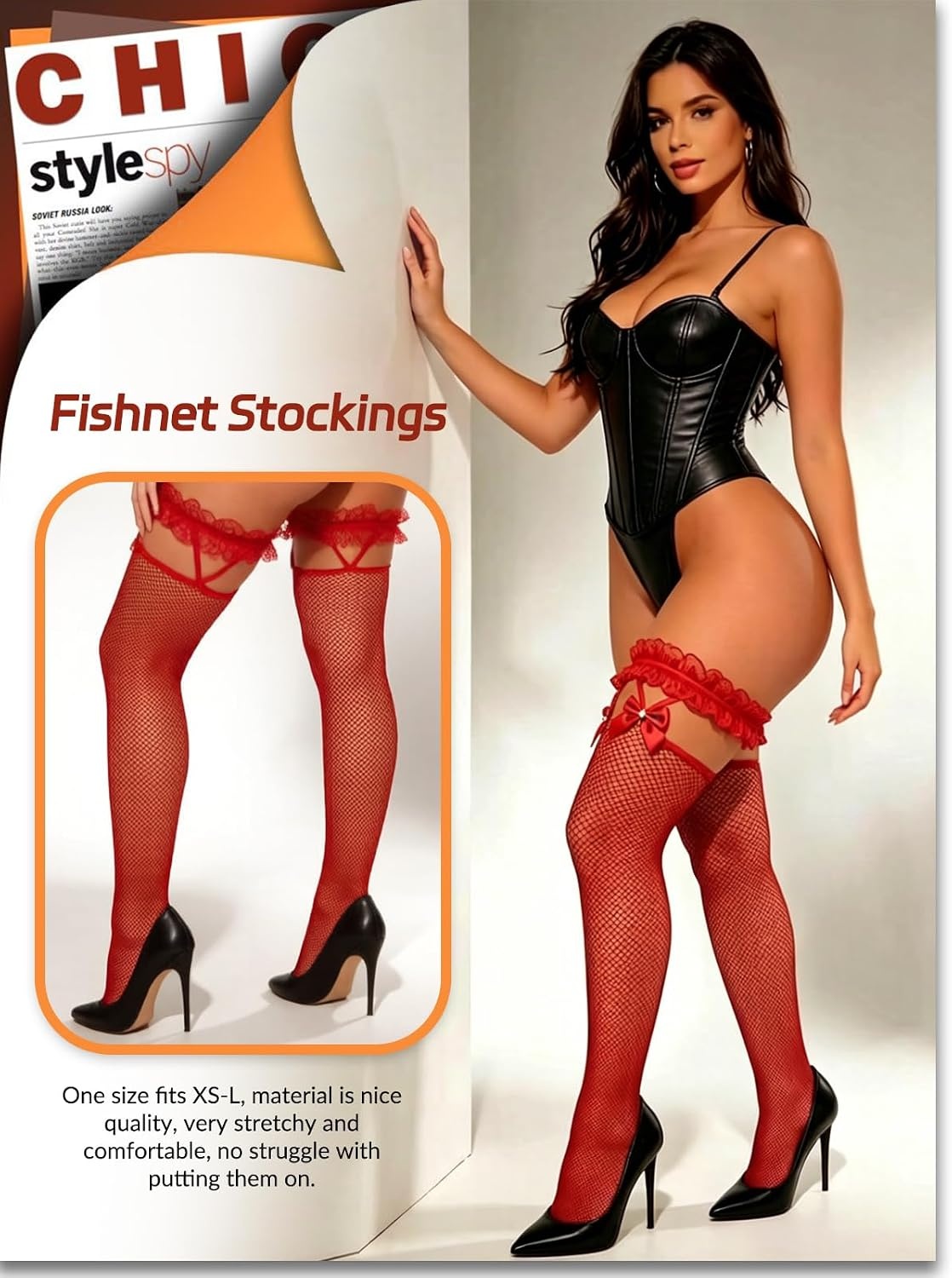 image:imageBuitifo Woman Sexy Tights Fishnet Stockings Sexy Thigh High Pantyhose HosieryRed T3