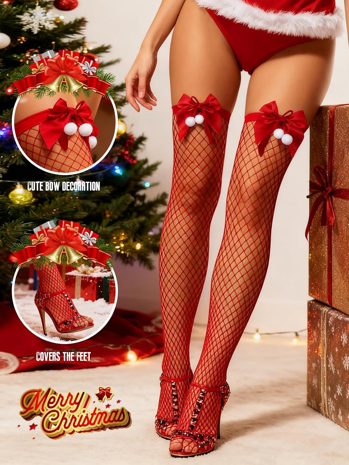 image:imageBuitifo Woman Sexy Tights Fishnet Stockings Sexy Thigh High Pantyhose HosieryRed T4