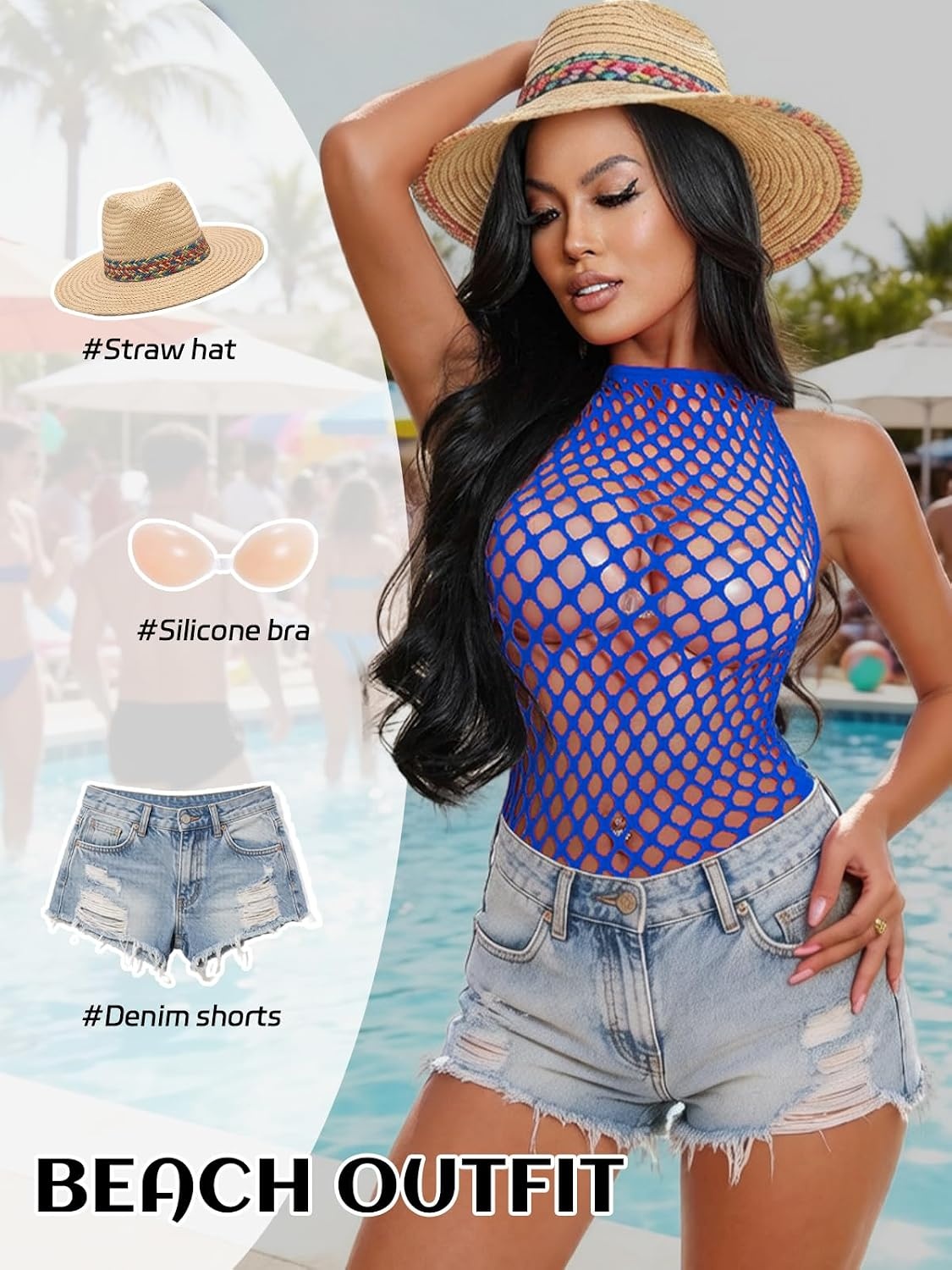 image:imageBuitifo Women Sexy Bodysuit Lingerie Mesh Teddy Nightwear Fishnet Top One Piece Babydoll Nylon Body Stockings One Size Fits 70145 lbsBlue B5