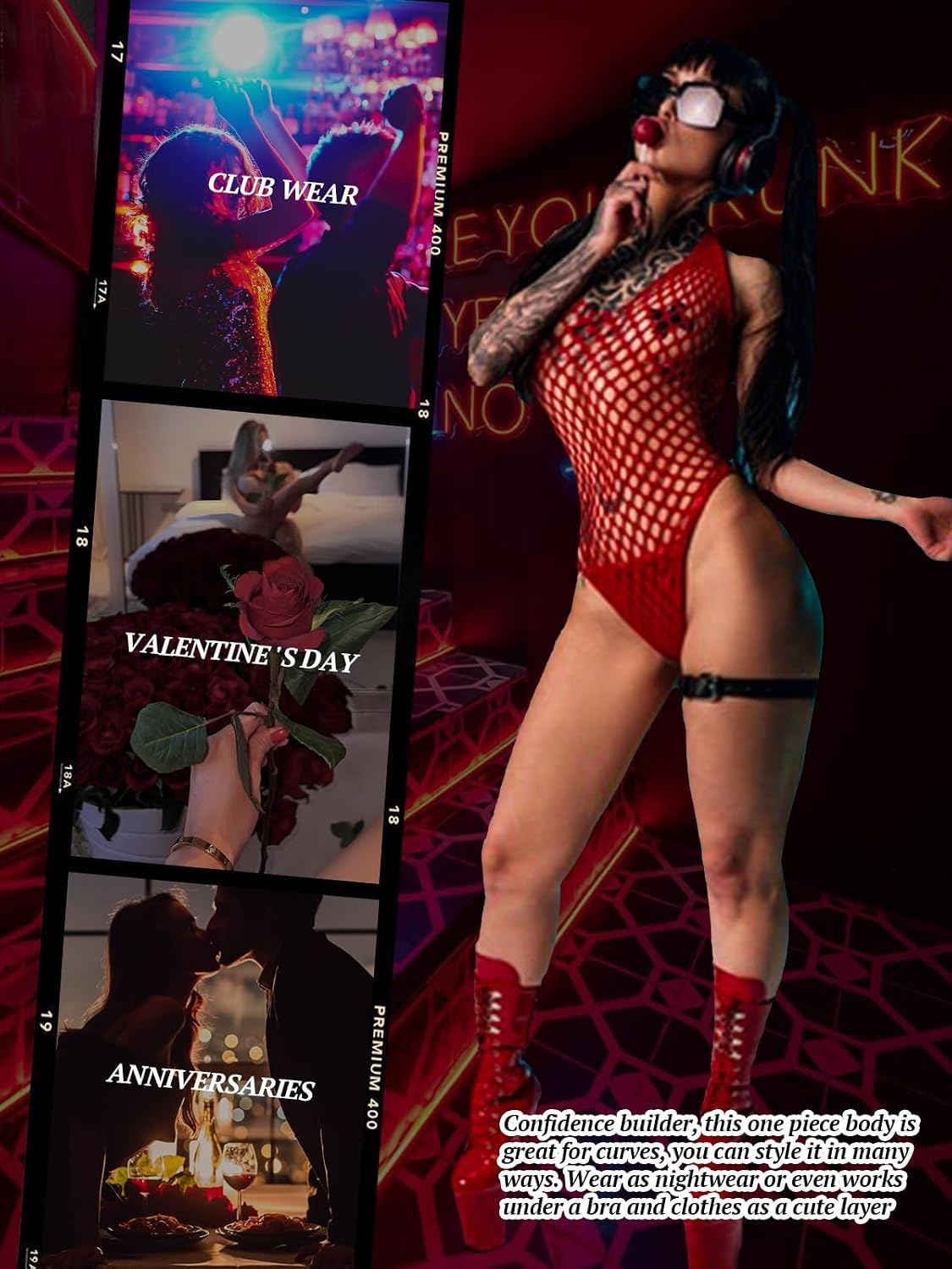 image:imageBuitifo Women Sexy Bodysuit Lingerie Mesh Teddy Nightwear Fishnet Top One Piece Babydoll Nylon Body Stockings One Size Fits 70145 lbsRed B5
