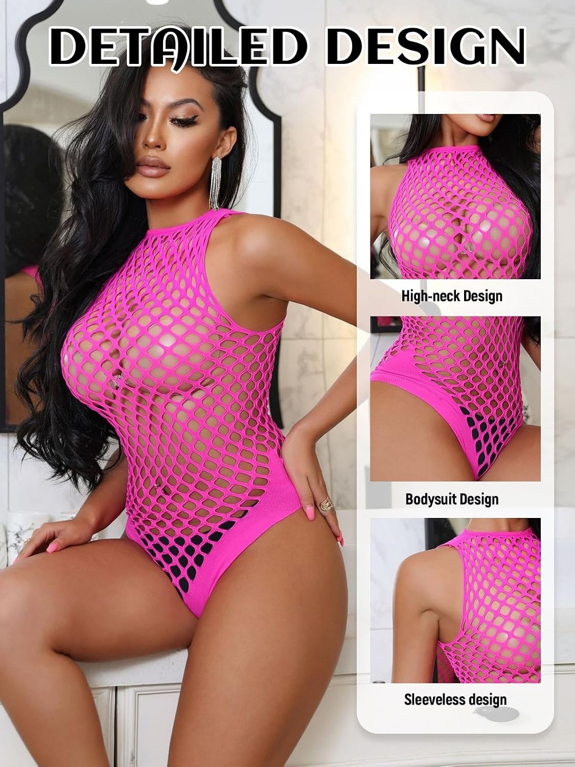 image:imageBuitifo Women Sexy Bodysuit Lingerie Mesh Teddy Nightwear Fishnet Top One Piece Babydoll Nylon Body Stockings One Size Fits 70145 lbsRosered B5