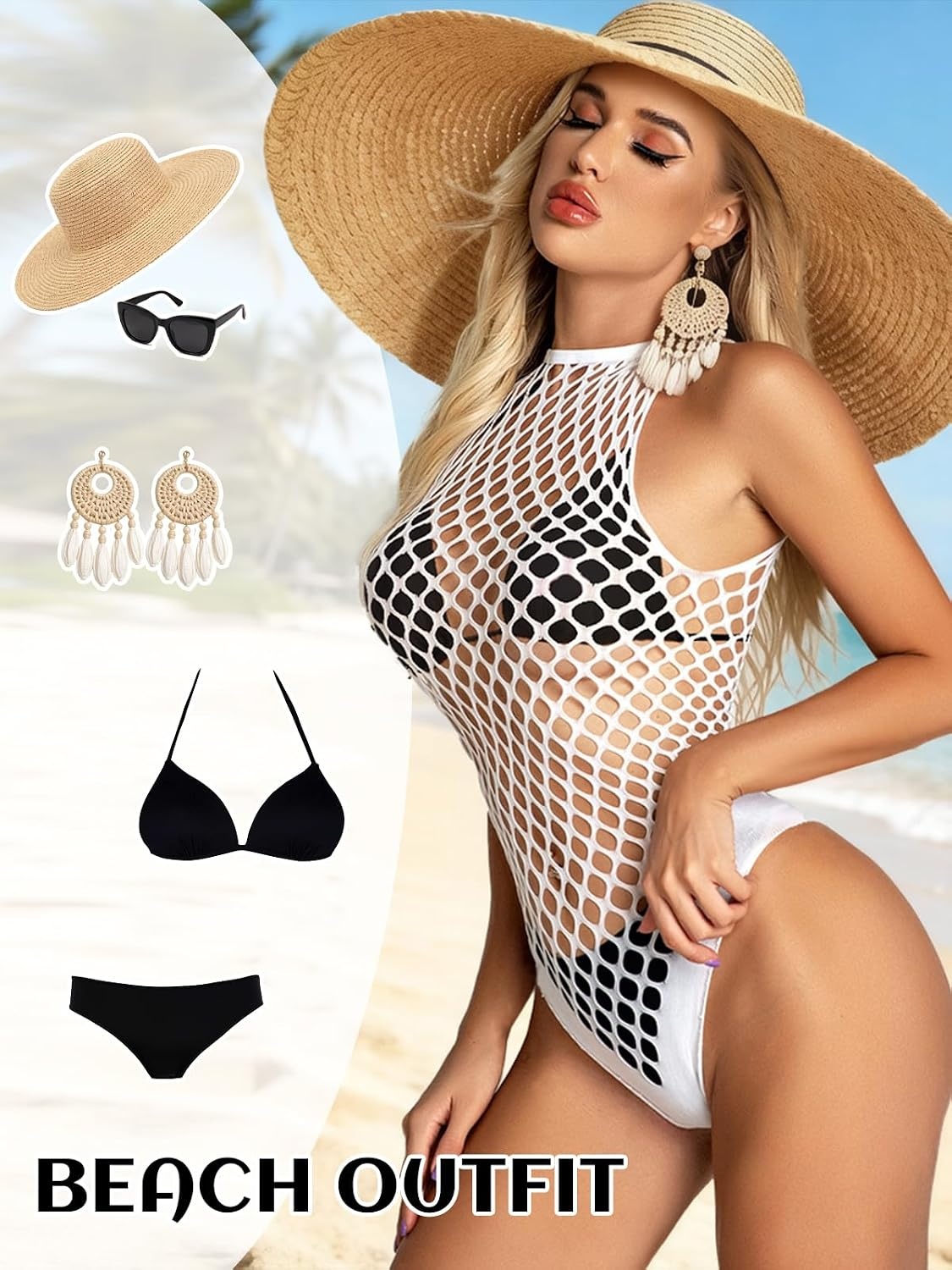 image:imageBuitifo Women Sexy Bodysuit Lingerie Mesh Teddy Nightwear Fishnet Top One Piece Babydoll Nylon Body Stockings One Size Fits 70145 lbsWhite T5