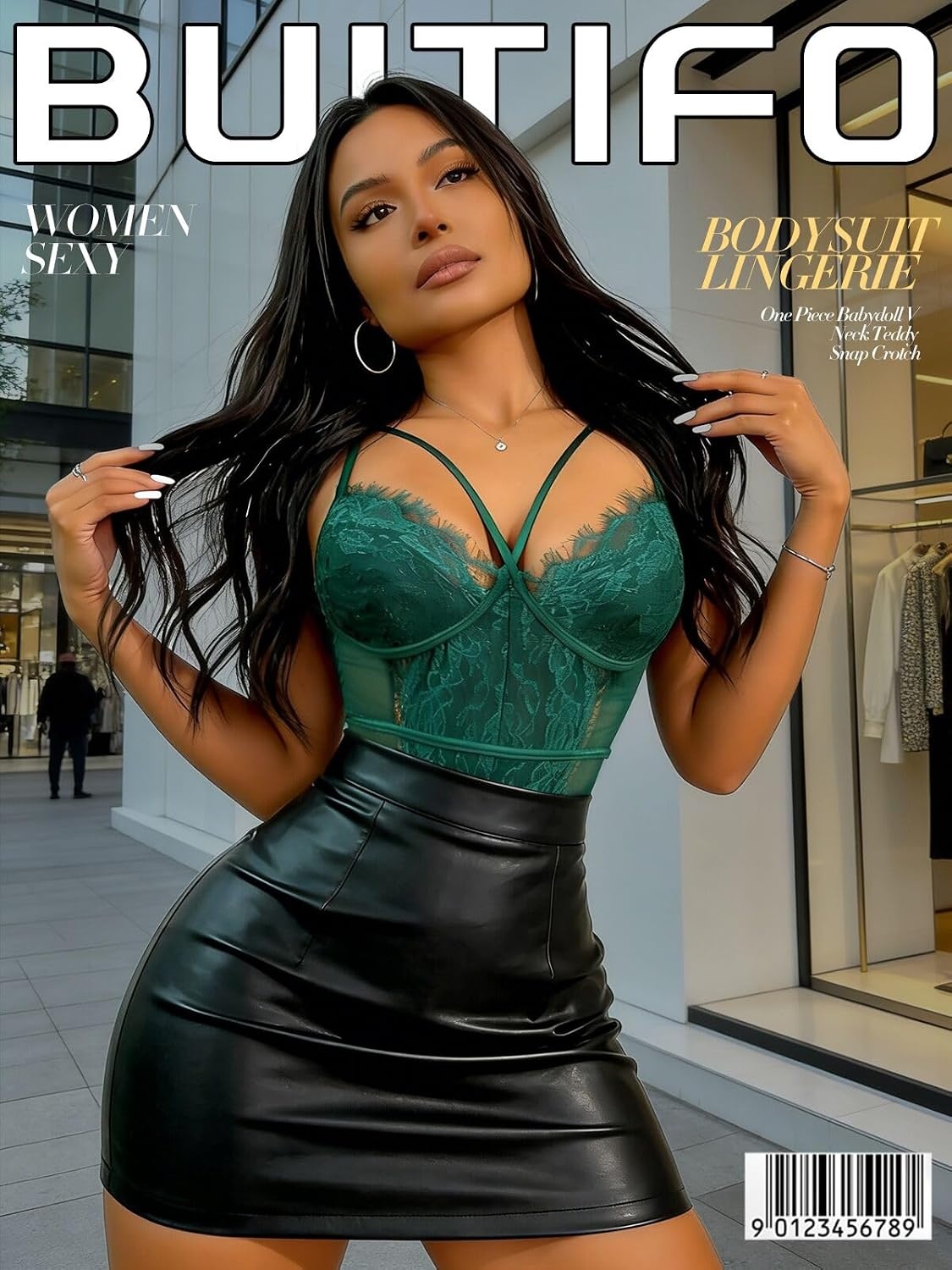 image:imageBuitifo Women Sexy Bodysuit Lingerie One Piece Babydoll V Neck Teddy Sheer Lace Tank Top See Through Camisole Snap CrotchDark Green