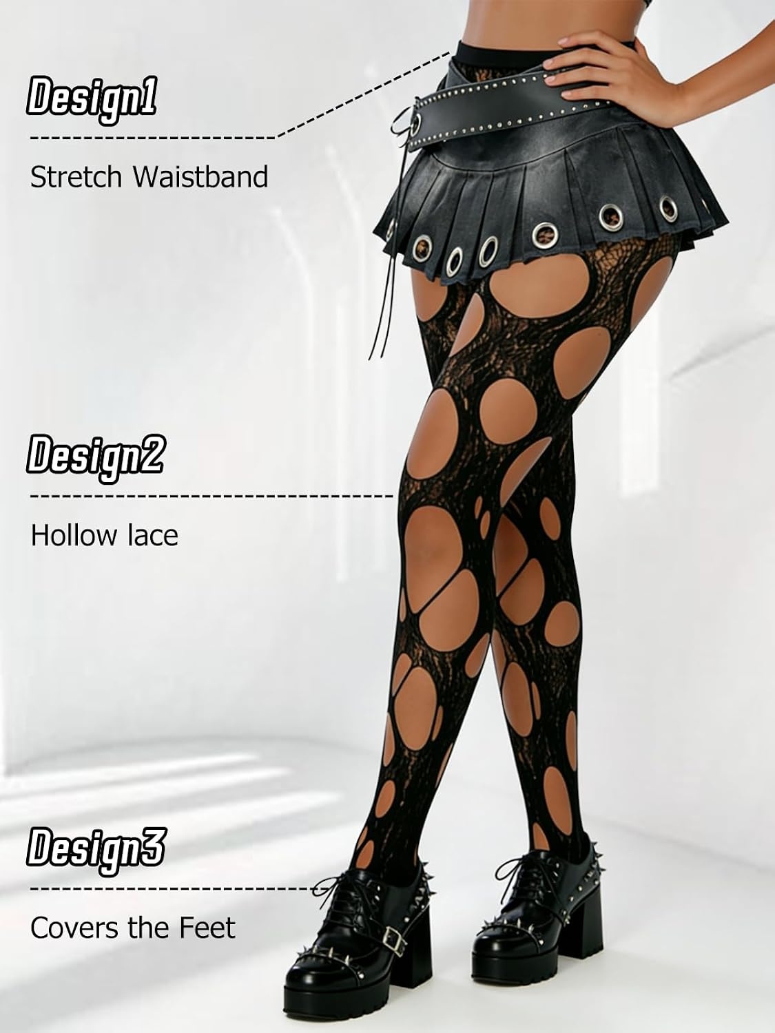 image:imageBuitifo Women Sexy Tights Fishnet Patterned Stockings Sheer Socks Y2K Ragged Pantyhose Hosiery Ripped Leggings One SizeBlackt3