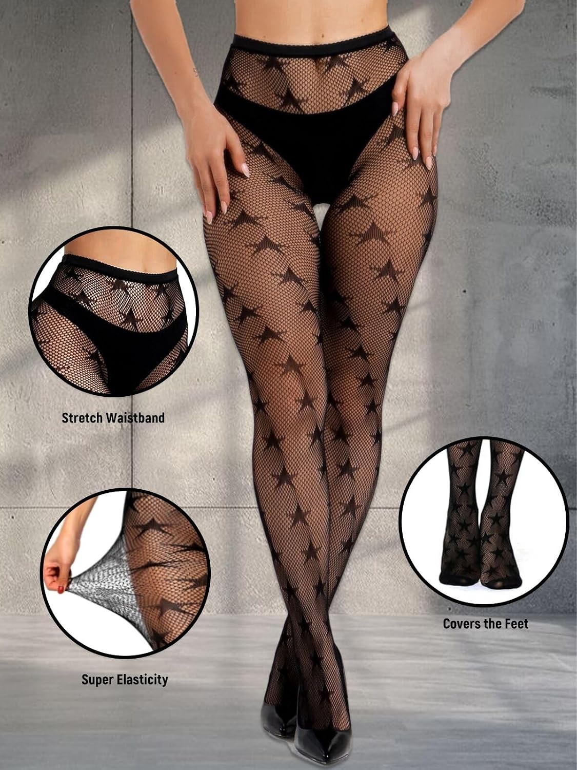 image:imageBuitifo Women Sexy Tights Fishnet Patterned Stockings Sheer Socks Y2K Ragged Pantyhose Hosiery Ripped Leggings One SizeBlackt5