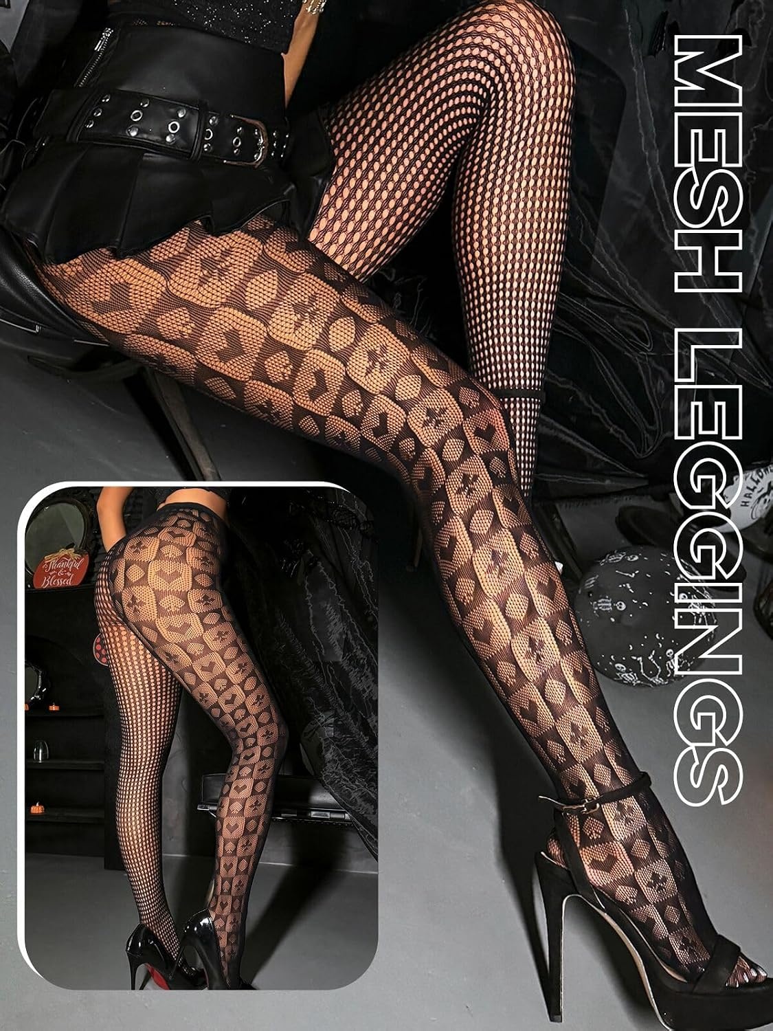 image:imageBuitifo Women Sexy Tights Fishnet Patterned Stockings Sheer Socks Y2K Ragged Pantyhose Hosiery Ripped Leggings One SizeBlackt7