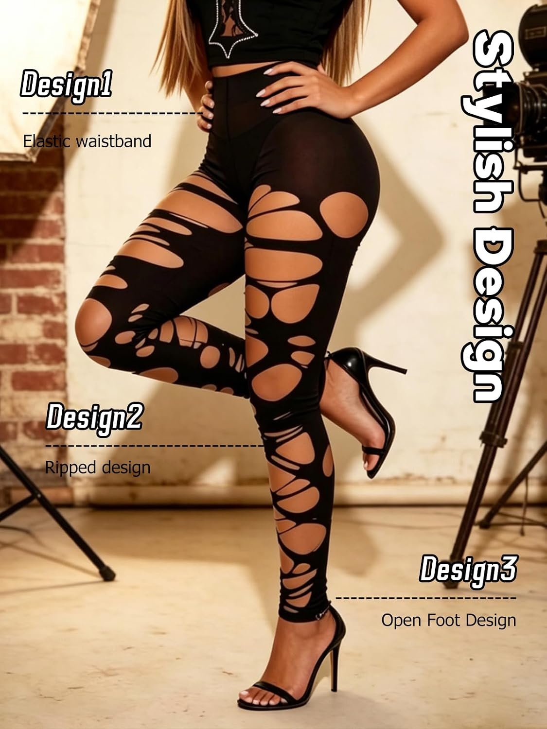 image:imageBuitifo Women Sexy Tights Fishnet Patterned Stockings Sheer Socks Y2K Ragged Pantyhose Hosiery Ripped Leggings One SizeBlackt9