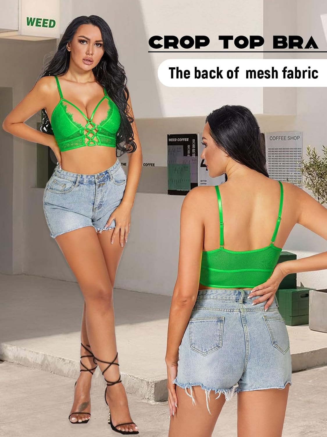 image:imageBuitifo Womens Cami Bra Criss Cross Eyelash Crop Top Bra Sexy Vest Bralette Busiter LingerieDarkgreen