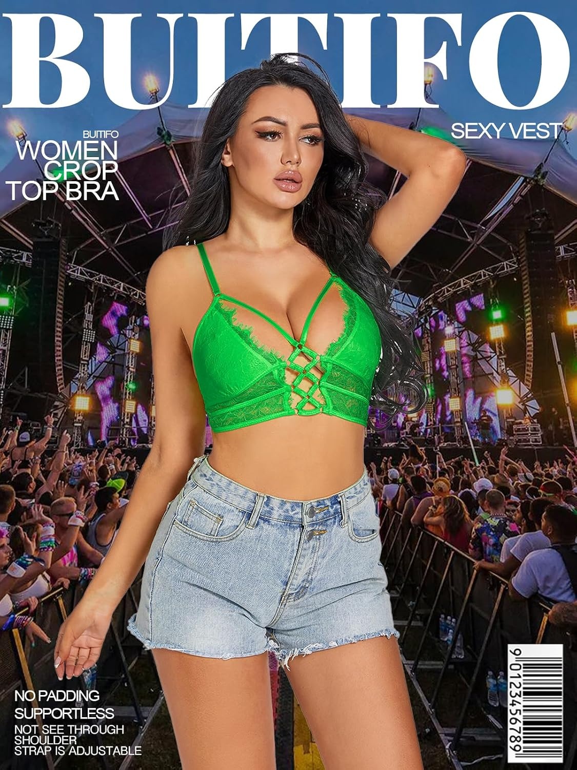 image:imageBuitifo Womens Cami Bra Criss Cross Eyelash Crop Top Bra Sexy Vest Bralette Busiter LingerieDarkgreen