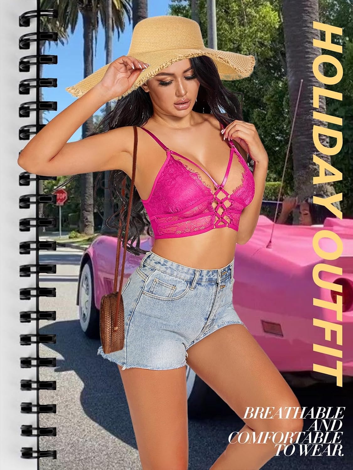 image:imageBuitifo Womens Cami Bra Criss Cross Eyelash Crop Top Bra Sexy Vest Bralette Busiter LingeriePink