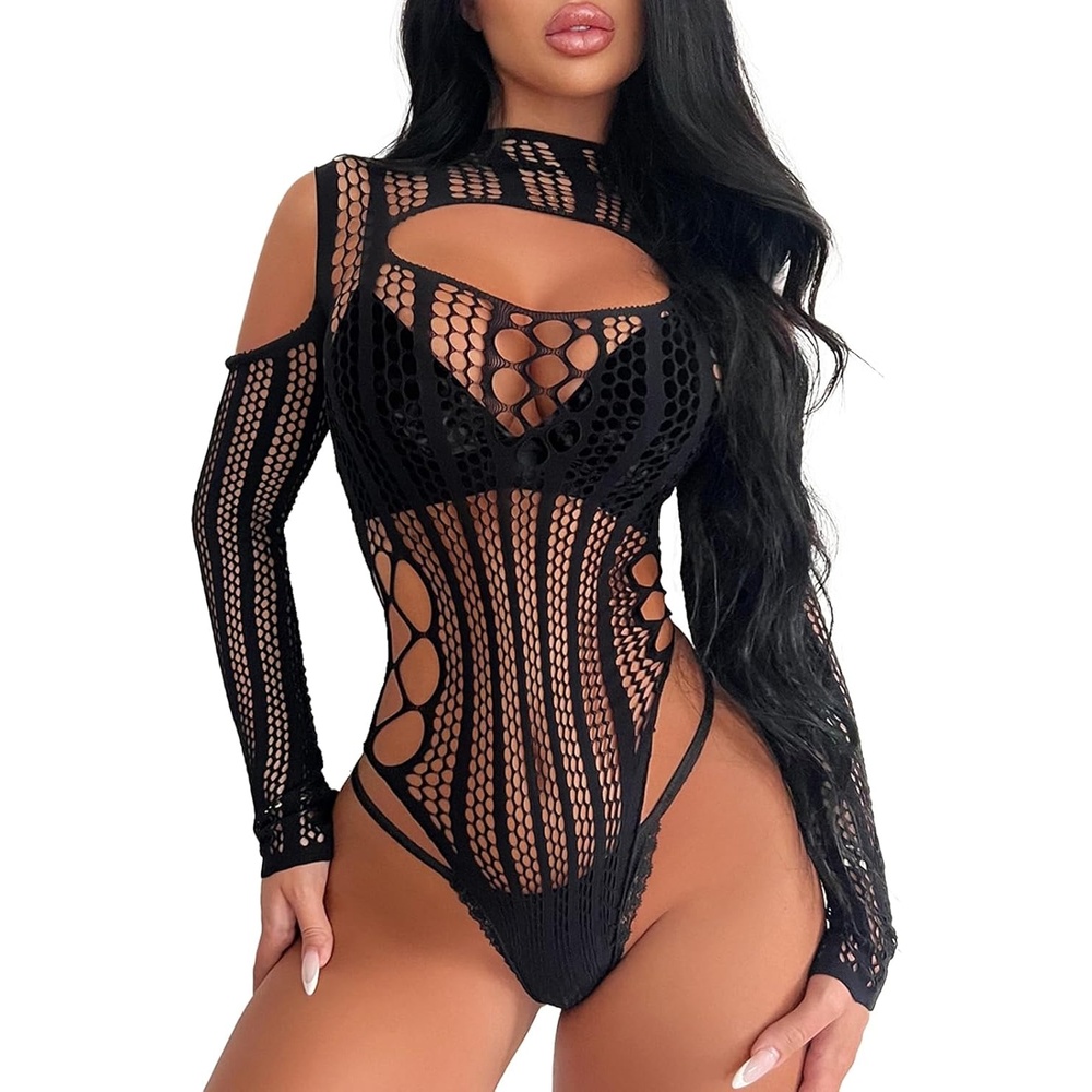 image:imageBuitifo Woman Bodysuit One Piece Babydoll Mesh Top Shirts Lingerie Bodys Rave OutfitsBlackt1