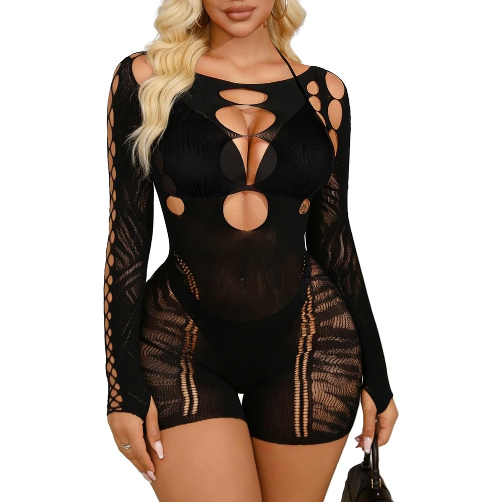 image:imageBuitifo Woman Lingerie Bodysuit Fishnet Bodystocking Sexy Jumpsuit RomperBlack G