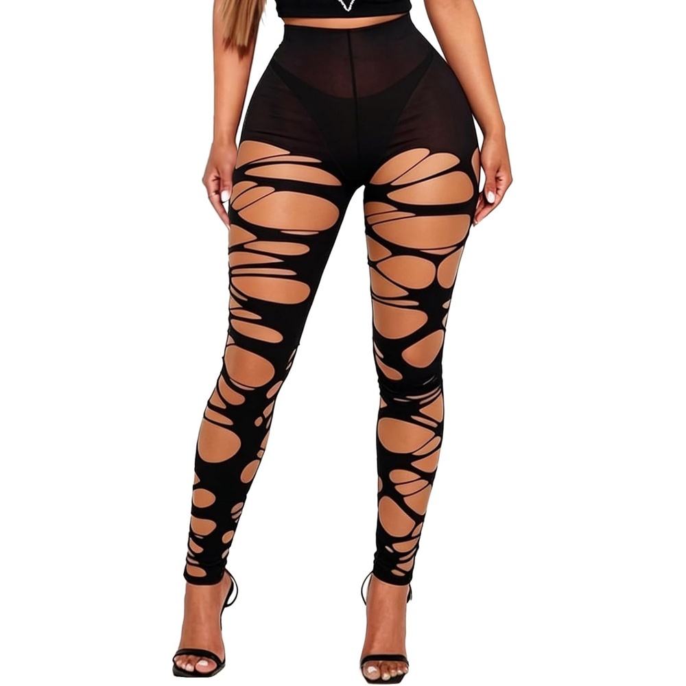 image:imageBuitifo Women Sexy Tights Fishnet Patterned Stockings Sheer Socks  Y2K Ragged Pantyhose Hosiery Ripped Leggings One SizeBlackt9