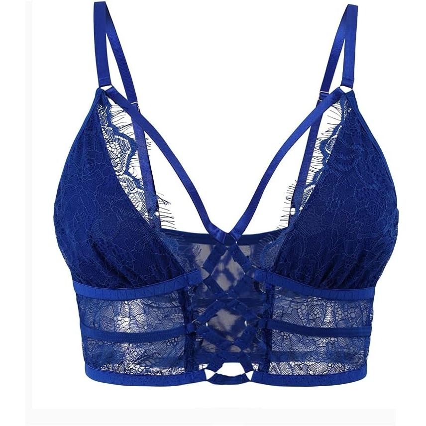image:imageBuitifo Womens Cami Bra Criss Cross Eyelash Crop Top Bra Sexy Vest Bralette Busiter LingerieBlue