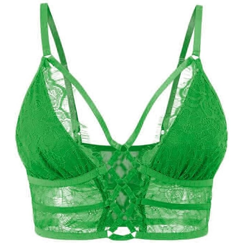 image:imageBuitifo Womens Cami Bra Criss Cross Eyelash Crop Top Bra Sexy Vest Bralette Busiter LingerieDarkgreen