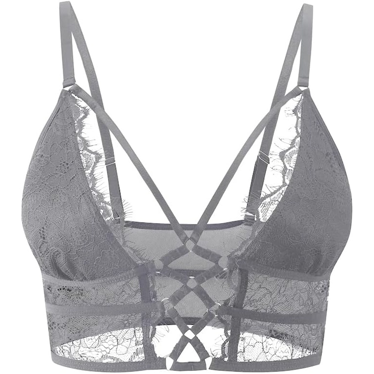 image:imageBuitifo Womens Cami Bra Criss Cross Eyelash Crop Top Bra Sexy Vest Bralette Busiter LingerieGrey
