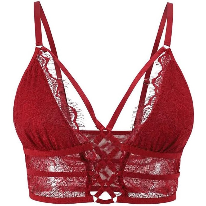 image:imageBuitifo Womens Cami Bra Criss Cross Eyelash Crop Top Bra Sexy Vest Bralette Busiter LingerieRed