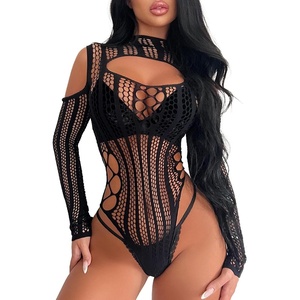 Buitifo Woman Bodysuit One Piece Babydoll Mesh Top Shirts Lingerie Bodys Rave Outfits(Blackt1)