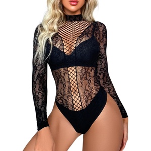 Buitifo Woman Bodysuit One Piece Babydoll Mesh Top Shirts Lingerie Bodys Rave Outfits(Blackt5)