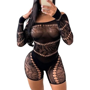Buitifo Woman Lingerie Bodysuit Fishnet Bodystocking Sexy Jumpsuit Romper(Black a)