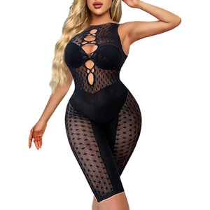 Buitifo Woman Nylon Lingerie Bodysuit Fishnet Bodystocking Sexy Tights Rave Outfits(BlackV,M)