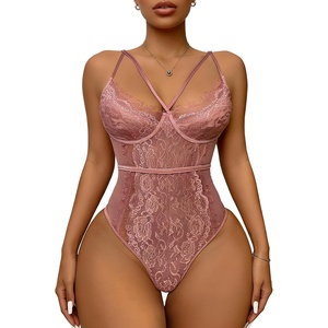 Buitifo Women Sexy Bodysuit Lingerie One Piece Babydoll | V Neck Teddy Sheer Lace Tank Top See Through Camisole Snap Crotch(Light Pink)
